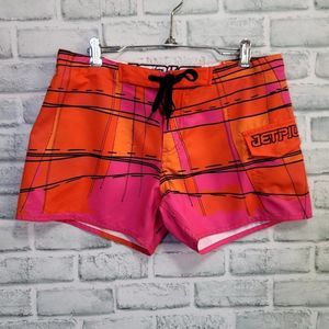JetPilot Size 5 Bright Neon Color Block Playful Plaid Boardshorts Surf Swim Wake